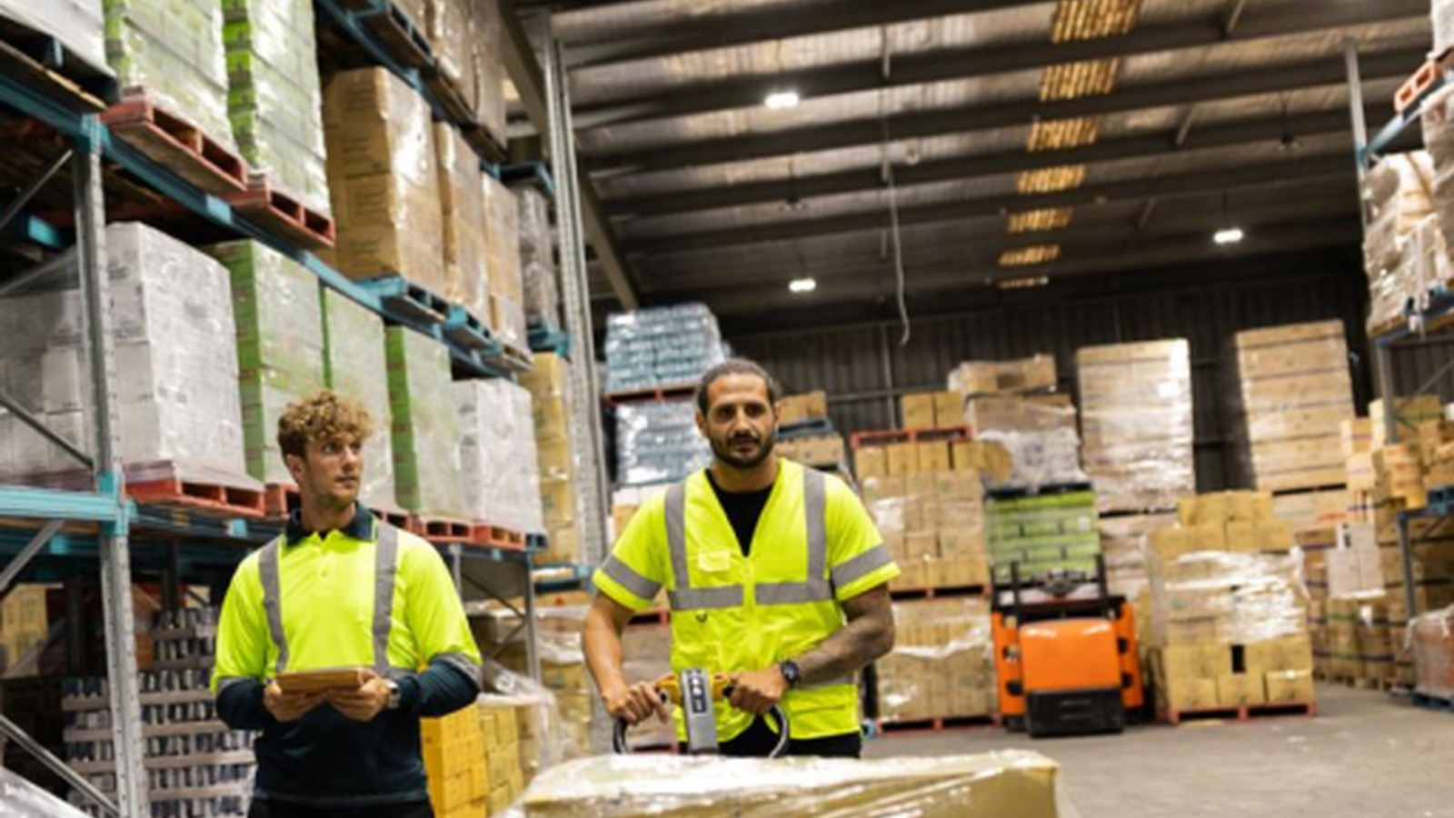 HD warehouse operations with pallets, racks, and ecommerce inventory